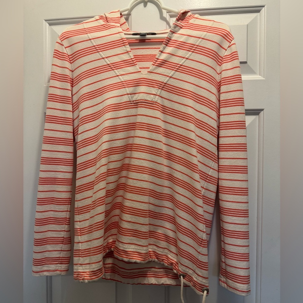 L.L. Bean Signature Cream and Orange Striped Lightweight Hoodie